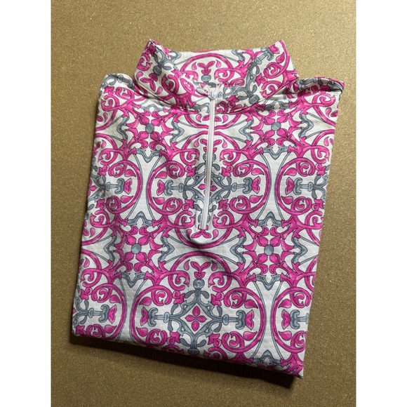 ibkul size MPink Quarter Zip Pullover Top Gray White Patterned Long Sleeve Women - Picture 9 of 10